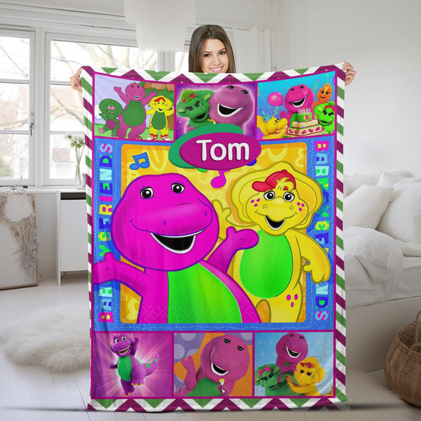 Barney and Friends Custom Quilt Blanket, Barney the Dinosaur Blanket Personalized Barney Gift, Dinosaur Blanket,Birthday Gift CZC131.jpg