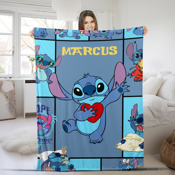 Disney Stitch Blanket, Personalized Disney Lilo and Stitch Blanket, Disney Stitch Birthday Gifts, Disney Stitch Gifts For Kids NFON46.jpg