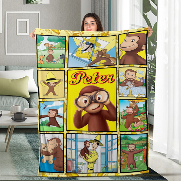 Personalized Curious George Blanket Curious George Fleece Blanket  Curious George Birthday  Curious George Throw Blanket Couch Sofa BXM140.jpg