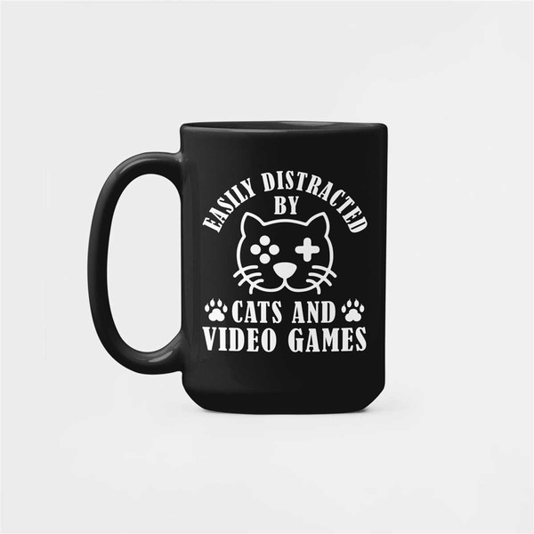 Cats and Video Games Gifts, Cat Lover Coffee Cup, Gamer Mug, Easily Distracted By Cats and Video Games, Gaming Cat Perso.jpg