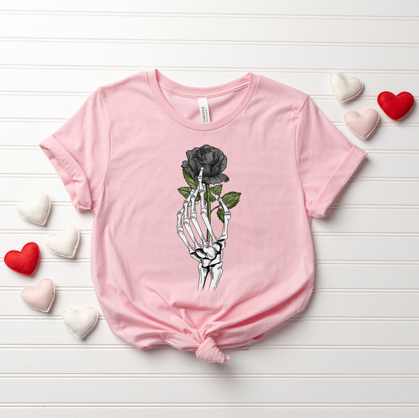 Skeleton Flower Shirt, Gothic Valentine, Love Shirt, Valentine's Day Shirt, Valentines Day Gift, Valentine Shirt, Women Shirt, Gift for Her.jpg