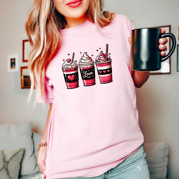 Valentine's Day Shirt, Heart Shirt, Love Shirt, Coffee Lover Shirt, Shirt for Women, Happy Valentine's Day, Cute Shirts, Comfort Colors®.jpg