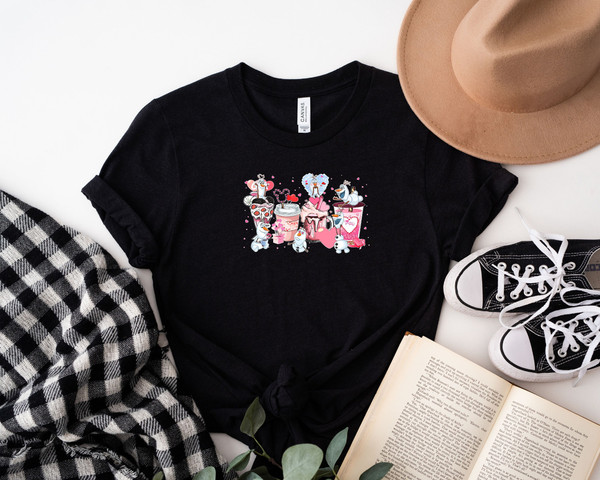 Disney Frozen Character Coffee Latte Shirt, Olaf Coffee Drink Valentine Day Shirt Hoodie Sweatshirt, Olaf Pink Drink Shirt.jpg