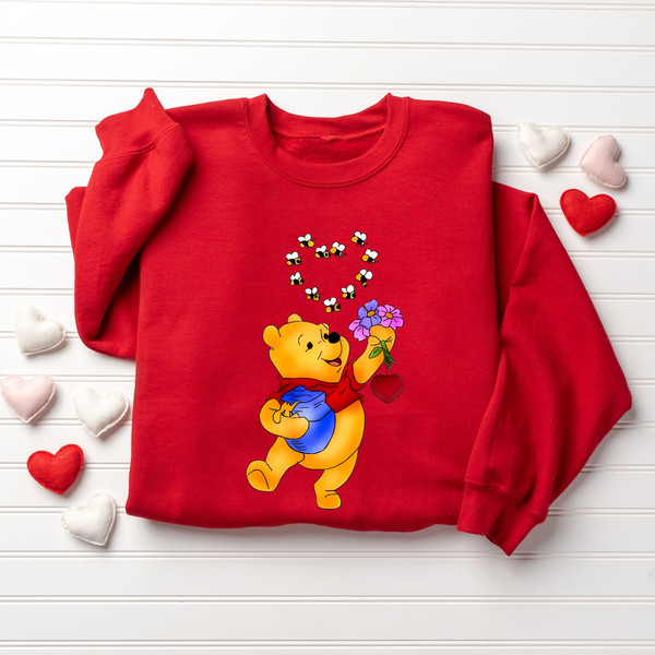 Comfort Colors® Pooh Bear Love T-Shirt, Winnie The Pooh Valentines Shirt, Pooh Flower Shirt, Cute Bear Shirt, Valentines Day Shirt.jpg