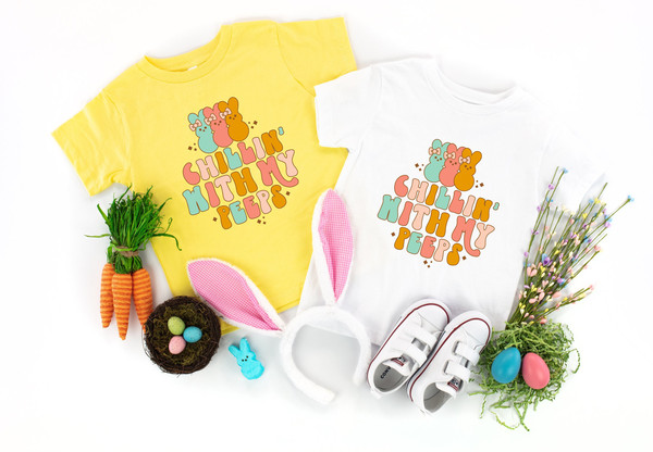 Chilling With My Peeps Shirt, Retro Easter Shirt, Retro Bunny Shirt, Easter Squad Tee, Easter Crew Shirt, Funny Easter Tee, Easter Kids Tee.jpg