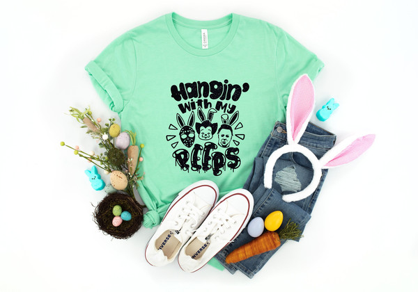 Hanging With My Peeps Shirt, Easter Horror Shirt, Easter Day Gift, Easter Family Matching Shirt, Easter Shirt for Woman, Funny Easter Gift.jpg