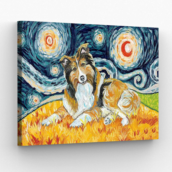 Dog Landscape Canvas - Sheltie On A Starry Night - Canvas Print - Dog Wall Art Canvas - Dog Poster Printing - Furlidays.jpg