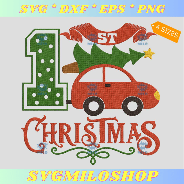 1st Christmas Embroidery Design, Christmas Truck Embroidery Design.jpg