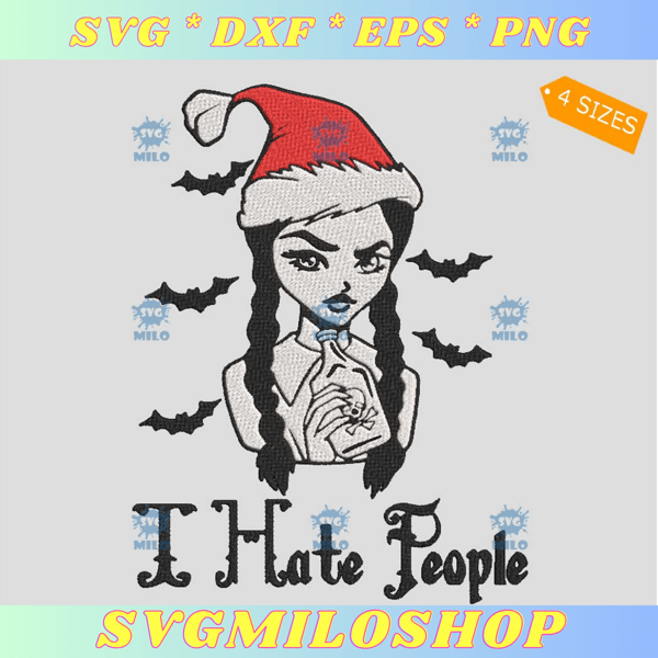 I Hate People Santa Embroidery Design, Wednesday Addams Santa Hat Embr.jpg