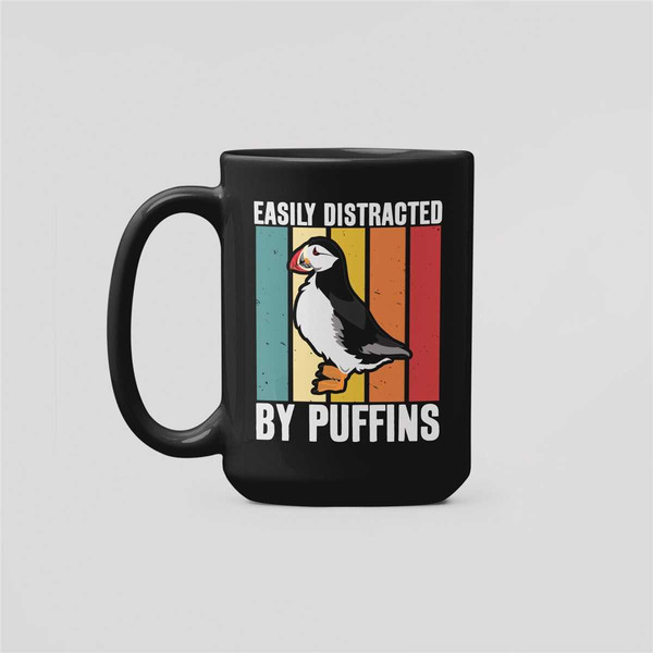 Puffin Mug, Puffin Gifts, Easily Distracted by Puffins, Funny Gift for Puffin Lover, Puffin Coffee Cup, Retro Vintage Pu.jpg