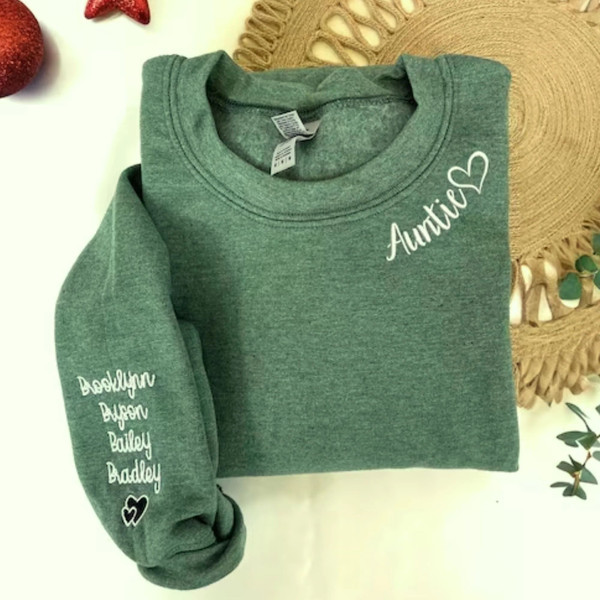 Custom Embroidered Auntie Sweatshirt with Children Names on Sleeve, Personalized Gift.jpg