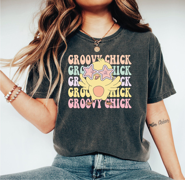 Groovy Chick Shirt, Happy Easter Day Shirt, Easter Chick Unisex Crewneck Shirt, A242.jpg