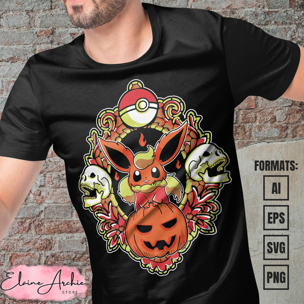 Premium Flareon Halloween Pokemon Anime Vector T-shirt Design Template.jpg