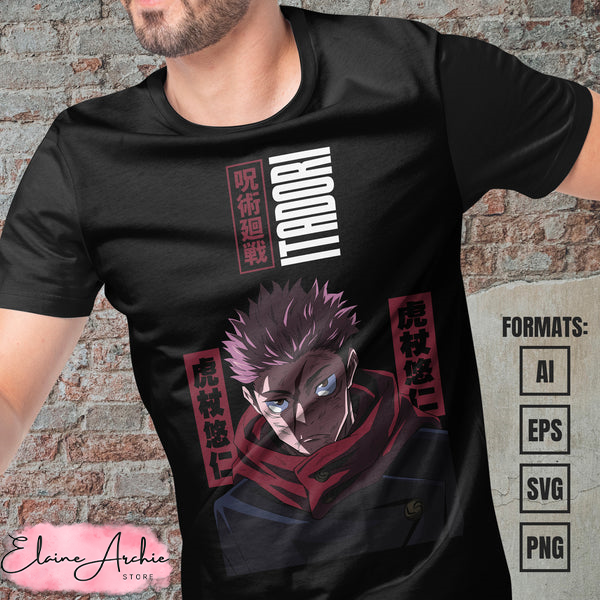 Premium Itadori Jujutsu Kaisen Anime Vector T-shirt Design Template.jpg
