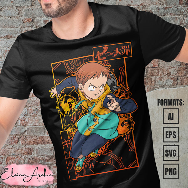 Premium King The Seven Deadly Sins Anime Vector T-shirt Design Template #2.jpg