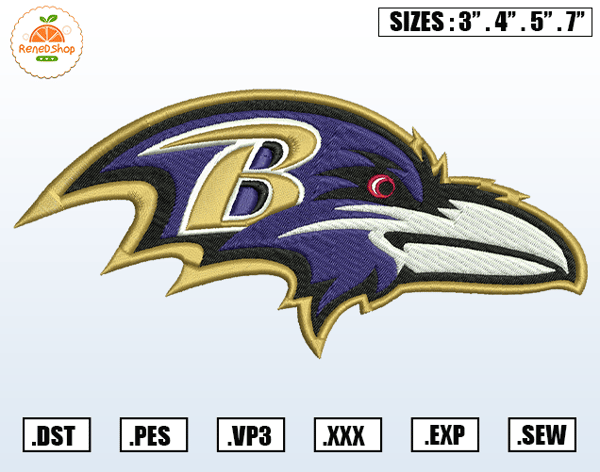 Baltimore Ravens Embroidery Designs, NCAA Logo Embroidery Files, Machine Embroidery Pattern, Digital Download.jpg