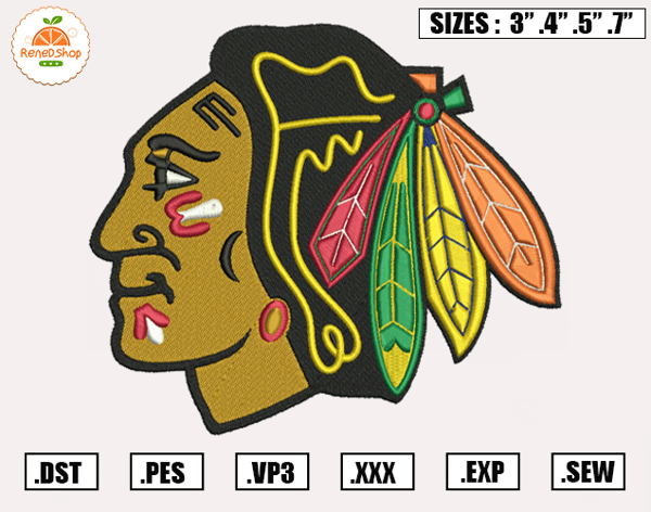 Chicago Blackhawks Embroidery Designs, NHL Logo Embroidery Files, Machine Embroidery Design File, Digital Download.jpg