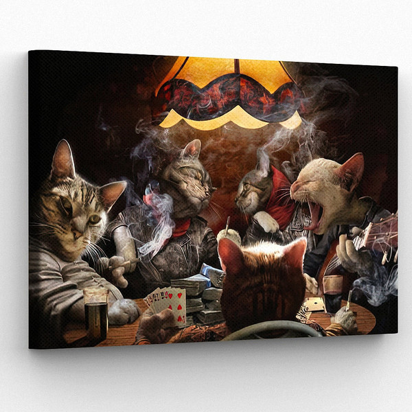 Cat Landscape Canvas - Cats Playing Poker - Canvas Wall Art - Cat Wall Art Canvas - Cat Poster Printing - Furlidays.jpg