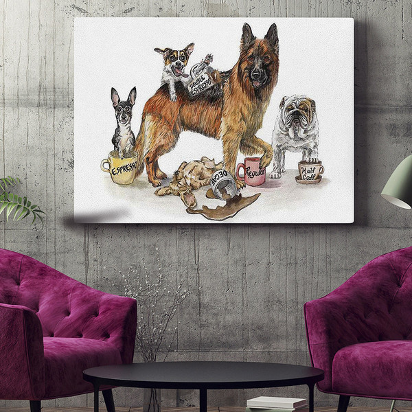 Dog Landscape Canvas - Coffee Dogs - Canvas Print - Dog Wall Art Canvas - Dog Poster Printing - Furlidays.jpg