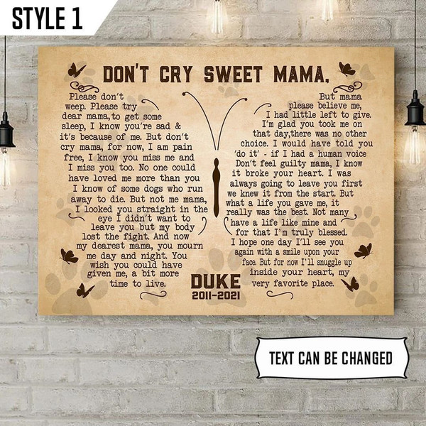 Personalized Poster &amp Canvas Don't Cry Sweet Mama Dog Poem Printable Horizontal Canvas Poster - Wall Canvas Art - Personalized Dog Memorial Gift.jpg