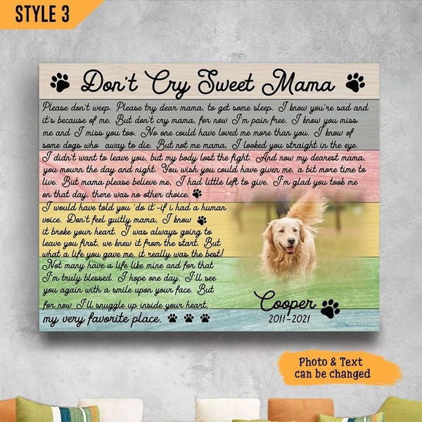 Personalized Poster &amp Canvas Don't Cry Sweet Mama Dog Poem Printable Matte Canvas -  Dog Lovers Gifts for Him or Her.jpg