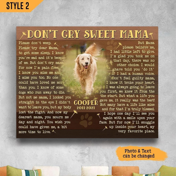 Personalized Poster &amp Canvas Don't Cry Sweet Mama Dog Poem Printable Matte Canvas - Gift For Dog Mom.jpg