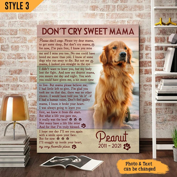Personalized Poster &amp Canvas Don't Cry Sweet Mama Dog Poem Printable Vertical Canvas - Dog Lovers Gifts for Him or Her.jpg