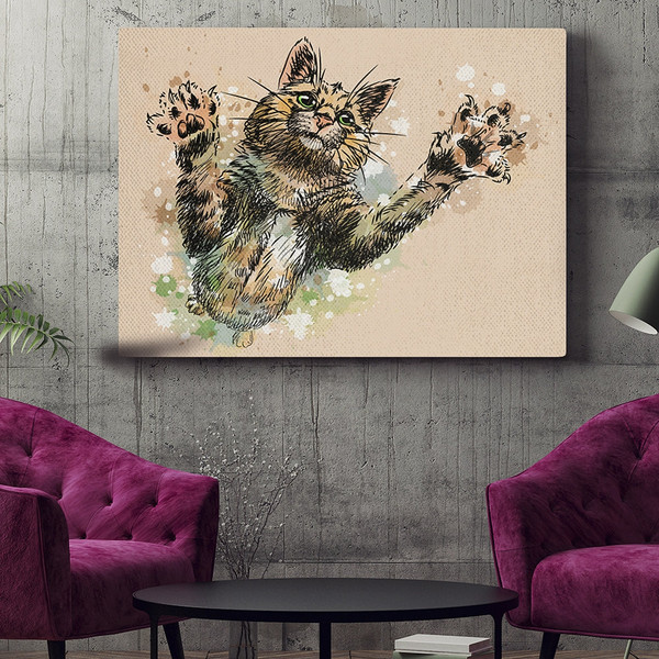 Cat Landscape Canvas - Cute Painted Cat Wall Art Canvas - Canvas Print - Canvas With Cats On It - Cat Poster Printing - Cat Canvas Art - Furlidays.jpg