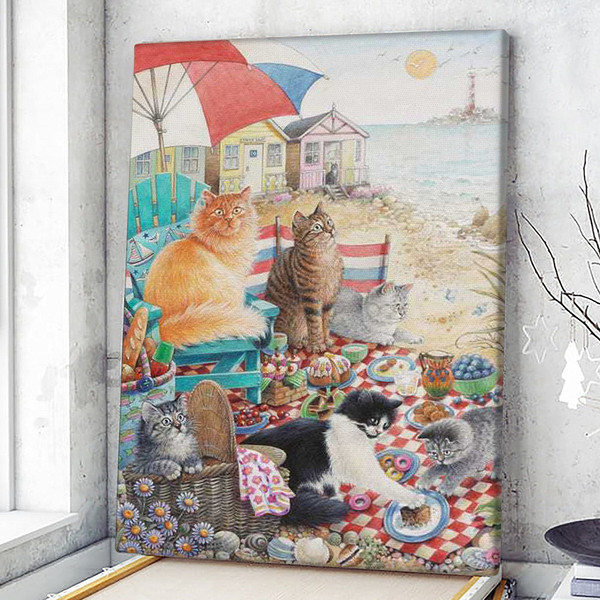 Cat Portrait Canvas - Summer Picnic With Cats - Canvas Print - Cat Wall Art Canvas - Canvas With Cats On It - Cats Canvas Print - Furlidays.jpg