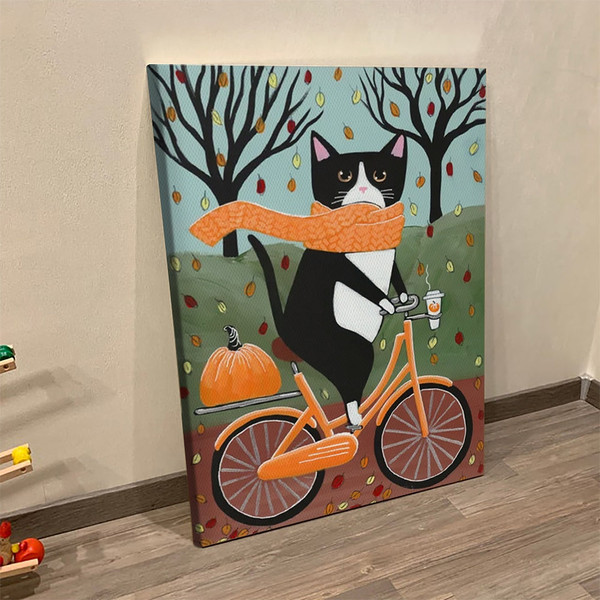 Cat Portrait Canvas - Tuxedo Cat Autumn Bicycle Ride - Canvas With Cats On It - Canvas Print - Cat Poster Printing - Furlidays.jpg