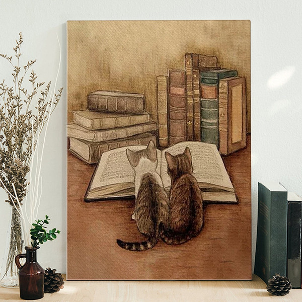 Cat Portrait Canvas - Two Kittens Reading Books - Canvas Print - Cats Canvas Print - Furlidays.jpg