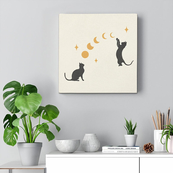 Cat Square Canvas - Cat And Moon - Canvas Print - Cat Wall Art Canvas - Canvas With Cats On It - Furlidays.jpg