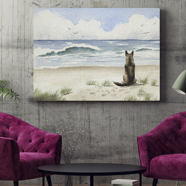 Dog Landscape Canvas - German Shepherd On The Beach - Canvas Print - Dog Painting Posters - Dog Canvas Art - Dog Wall Art Canvas - Furlidays.jpg