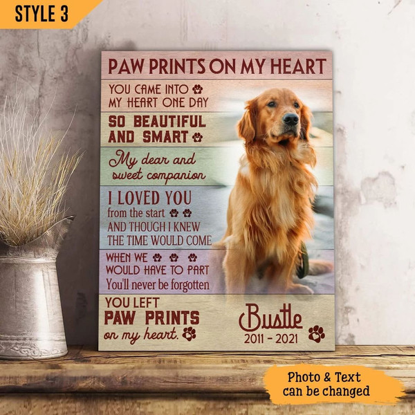 Paw Prints On My Heart Dog Personalized Vertical Canvas - Wall Art Canvas - Gifts for Dog Mom.jpg