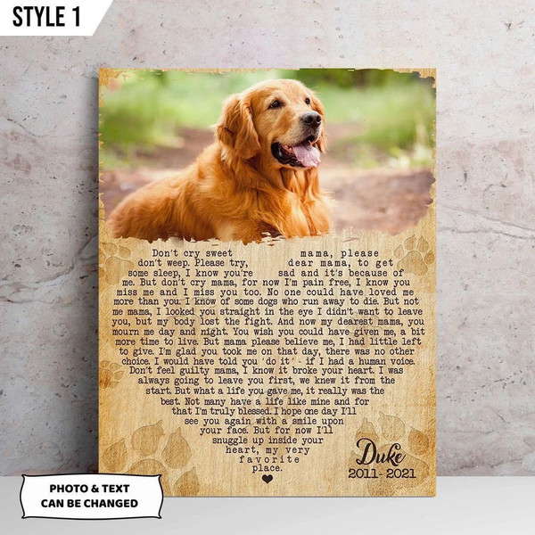 Personalized Poster &amp Canvas Don't Cry Sweet Mama Dog Poem Canvas Poster - Dog Memorial Gift For Dog Mom.jpg