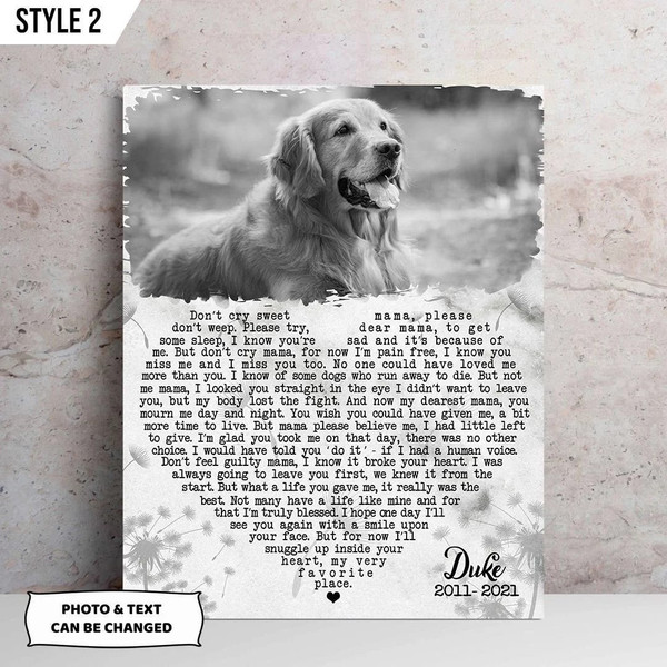 Personalized Poster &amp Canvas Don't Cry Sweet Mama Dog Poem Canvas Poster - Gift For Dog Mom.jpg