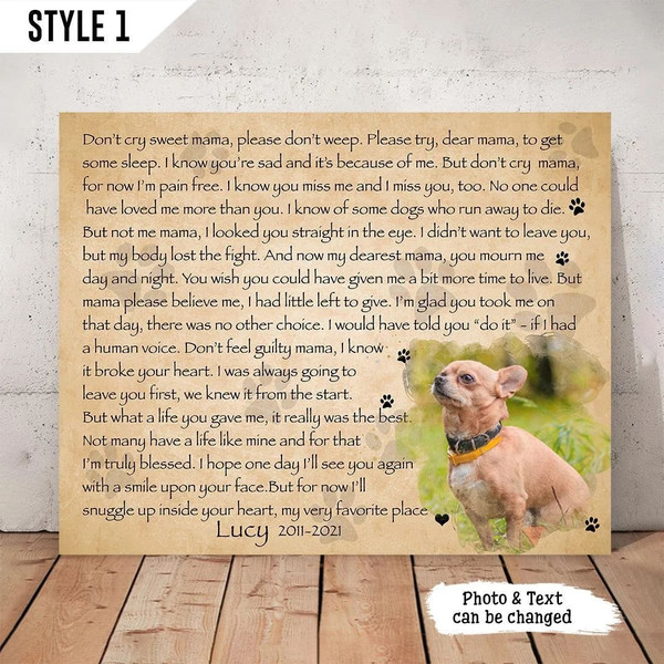 Personalized Poster &amp Canvas Don't Cry Sweet Mama Dog Poem Printable Horizontal Canvas - Gift For Dog Mom.jpg