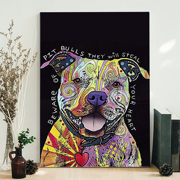 Portrait Canvas - Beware Of Pit Bulls - Dogs Canvas - Dog In Canvas - Canvas With Dog On It - Dog Face Canvas - Dog Wall Art Canvas - Furlidays.jpg