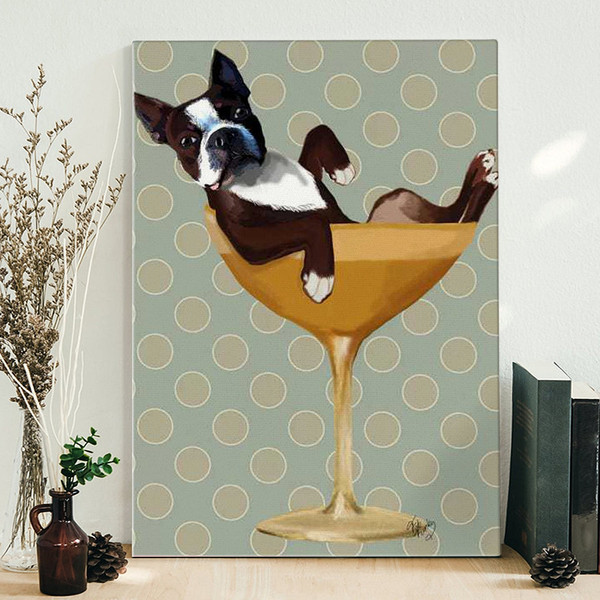 Portrait Canvas - Boston Terrier In Cocktail Glass - Canvas Print - Dog Canvas - Dog Wall Art Canvas - Furlidays.jpg