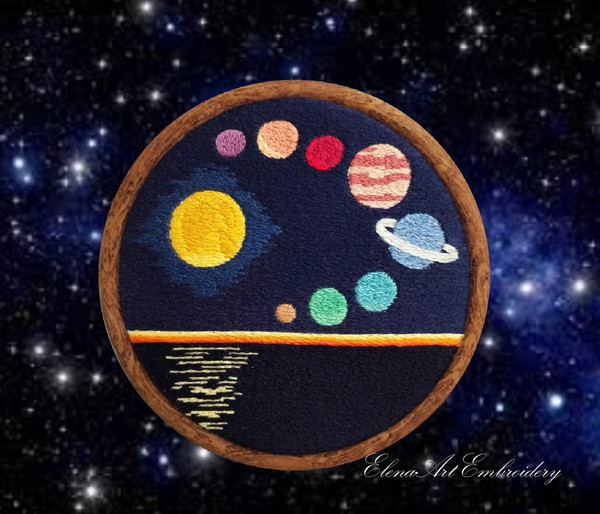 Space Art, Solar System Embroidery PDF Pattern, Embroidery Digital Tutorial (English), Galaxy Planets Design, Lunar Landscape, Night Sky Embroidery, Beginner Em
