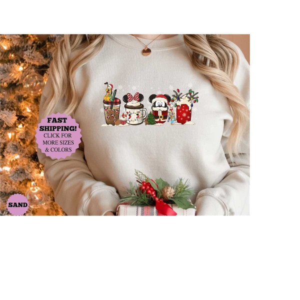 Cute Disney Mickey Minnie Pluto Christmas Coffee T-shirt Hoodie Sweatshirt, Disney Christmas coffee shirt Women's Cute C.jpg