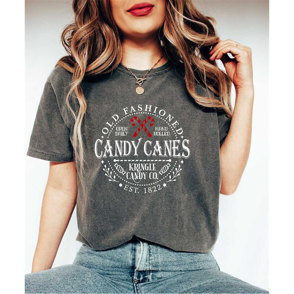 Comfort Colors Old Fashioned Candy Cane Shirt, Retro Christmas Shirt, Candy Xmas Shirt, Christmas Family Tee, Vintage Xm.jpg