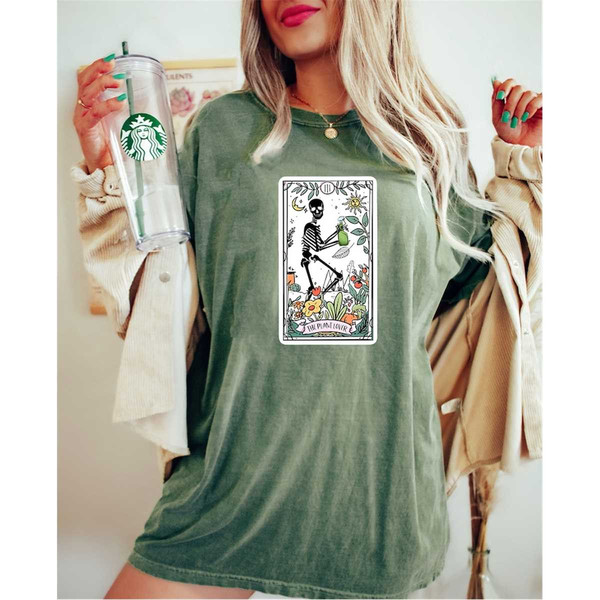 Comfort Colors Skeleton Tarot Card Shirt Gift For Plant Lover, Plant Mom Clothing, Gothic Women Shirt, Botanical Shirt,.jpg