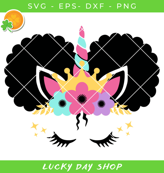 Afro Puff Unicorn Svg, Afro Puff Unicorn Design Svg, Afro Girl Svg - SVG Lucky.jpg