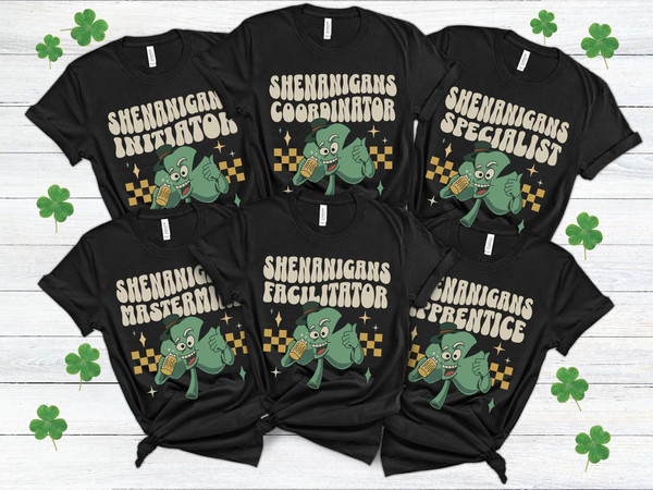 Matching St Patricks Day Shirts, Shenanigans Coordinator T-Shirts, Ireland Girls Trip Outfits, Irish Pub Crawl Tee, Retro Shamrock Sweater.jpg
