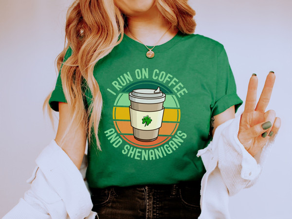 Retro St Patrick's Day Coffee Lover Shirt, St Pattys Day Clothing Women, Coffee Themed Funny Saint Patricks Day Apparel, Shenanigans Shirt.jpg
