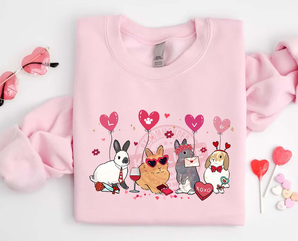 Bunny Valentine Sweatshirt, Valentine Rabbit Shirt, Valentines Day Shirt, Bunny Lover Shirt, Rabbit Sweatshirt, Valentine Animals Shirt.jpg