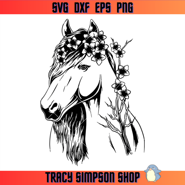 Horse With Flowers Svg, Horse Head Svg, Cute Horse Svg.jpg