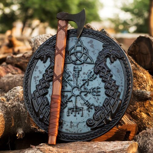 Medieval Wooden Viking Shield w Axe Round 24 Inch Handmade Warrior Shield Armor (4).jpg
