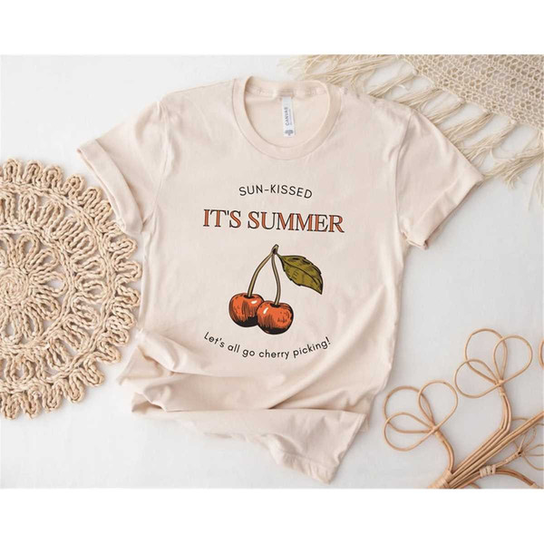 It's Summer Cherry  Shirt, cherry shirt, Let's All Go Cherry Picking, Summer shirt, botanical shirt, cherries, vintage s.jpg
